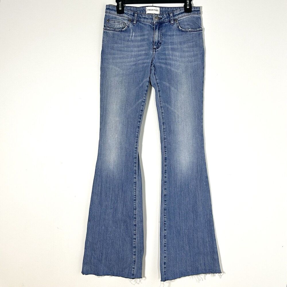Emilio Pucci Y2K‎ Low Rise Flare Jeans Women 8 Blue Made In Italy Boho Denim